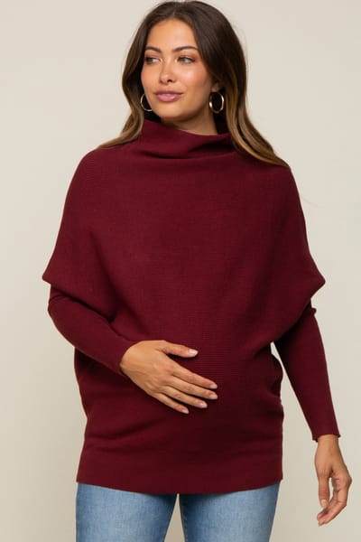 PinkBlush Burgundy Funnel Neck Dolman Sleeve Maternity Sweater