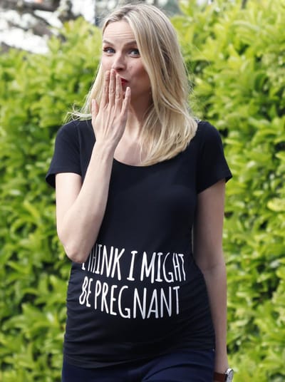 Angel Maternity Basic Maternity Slogan Fitted Tee - I Think I might Be Pregnant