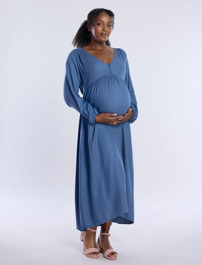 Motherhood Maternity Long Sleeve Button Front Midi Dress