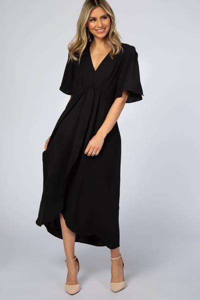 Gilli Black Open Sleeve Wrap Midi Dress