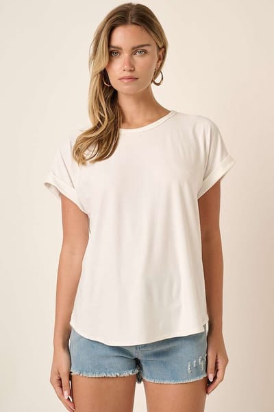 Mitto Ivory Rolled Cuff Short Sleeve Top