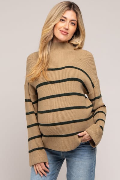 Mimosa Olive Striped Mock Neck Maternity Sweater