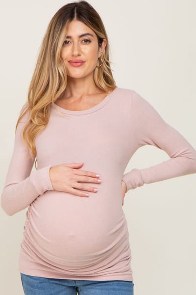 PinkBlush Light Pink Soft Knit Ruched Maternity Top