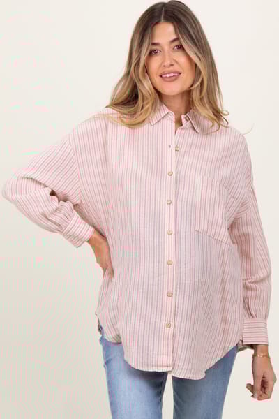 Hersy Pink Stripe Oversized Button Down Maternity Shirt