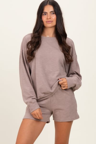 Zenana Outfitters Mocha Pullover & Shorts Set