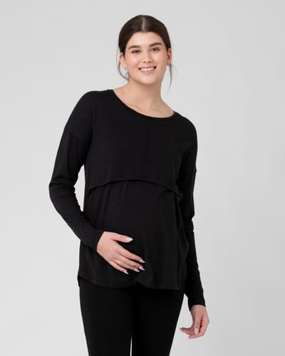 Ripe Maternity Richie Long Sleeve Nursing Tee Black
