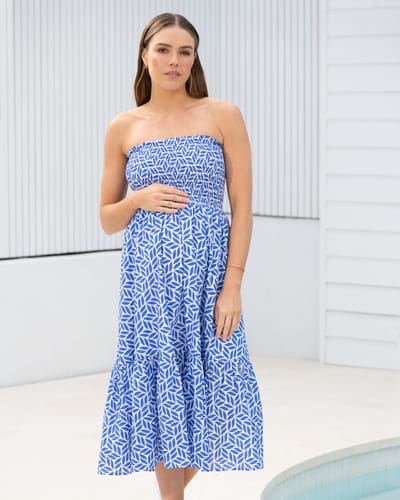 Ripe Maternity Capri Shirred Dress  White / Lapis