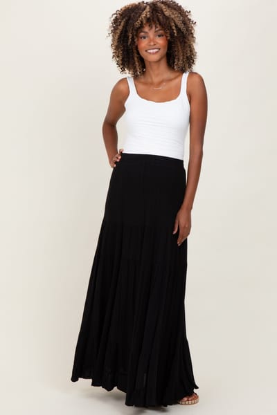 PinkBlush Black Tiered Ruffle Hem Maternity Maxi Skirt