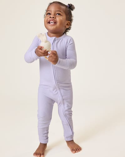 Storq Ribbed Bamboo Baby Pajama | Lilac Heather