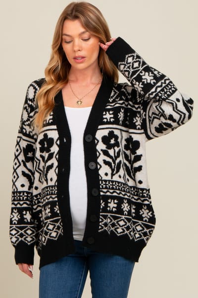 PinkBlush Black Printed Maternity Button Up Cardigan