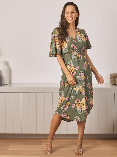 Angel Maternity Renee Maternity Dress in Green Flora