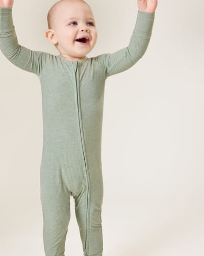 Kindred Bravely Ribbed Bamboo Baby Pajama | Sage Heather