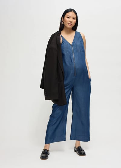 Ingrid+Isabel The Zip & Relax Chambray Maternity + Nursing Jumpsuit