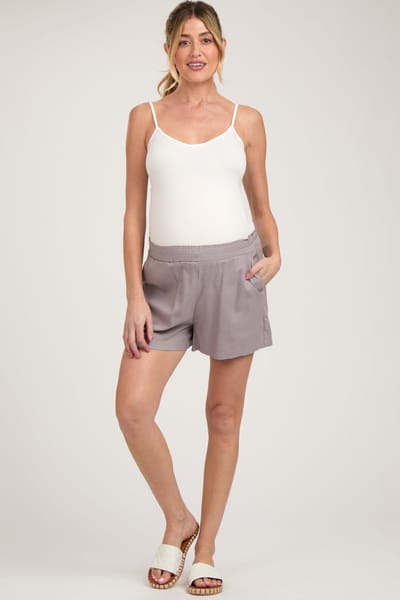 Wishlist Lavender Grey Smocked Waist Maternity Shorts
