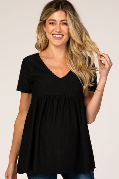 PinkBlush Black Textured Babydoll Maternity Blouse