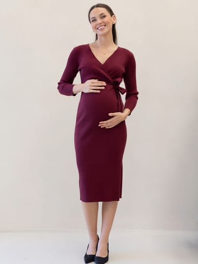 Angel Maternity Lucille Knit Maternity Dress in Burgundy