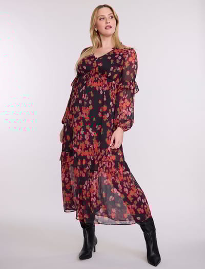 Motherhood Maternity Long Sleeve Tiered Maxi Dress with Drawstring
