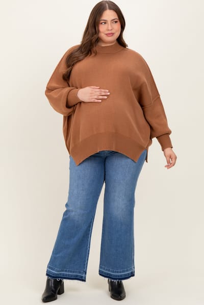 Risen Jeans Blue Raw Hem Distressed Ankle Wide Leg Maternity Plus Jeans