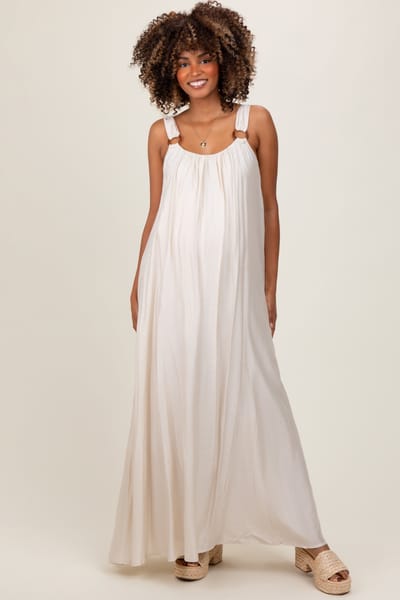PinkBlush Cream O-Ring Strap Scoop Back Maternity Maxi Dress