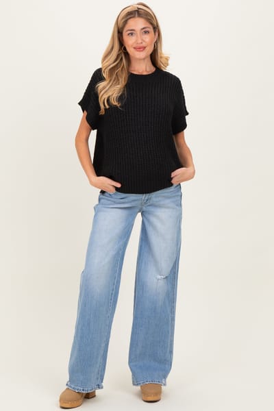 Vervet Light Blue Distressed Relaxed Wide Leg Maternity Jeans