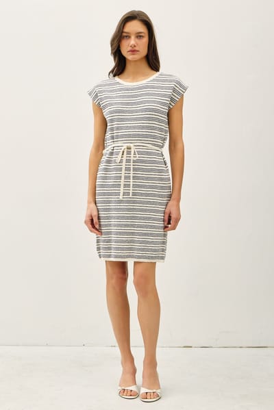 Be Cool Blue Striped Knit Sash Tie Dress