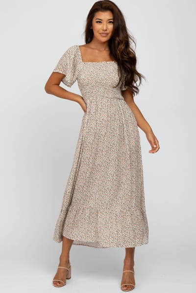 Heyson Ivory Floral Smocked Maxi Dress