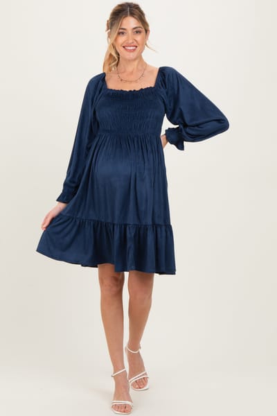 Elloh Navy Suede Maternity Dress