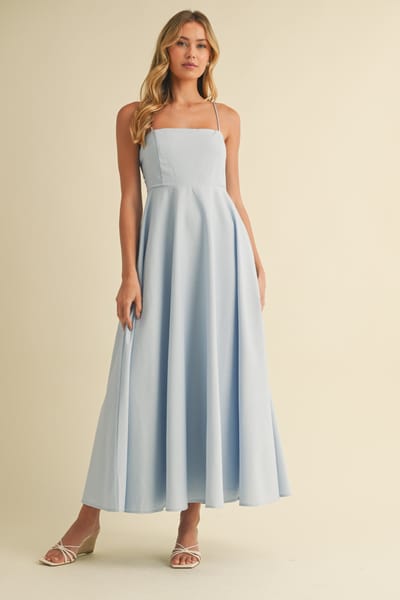 Klesis Light Blue Linen A-Line Flared Midi Dress