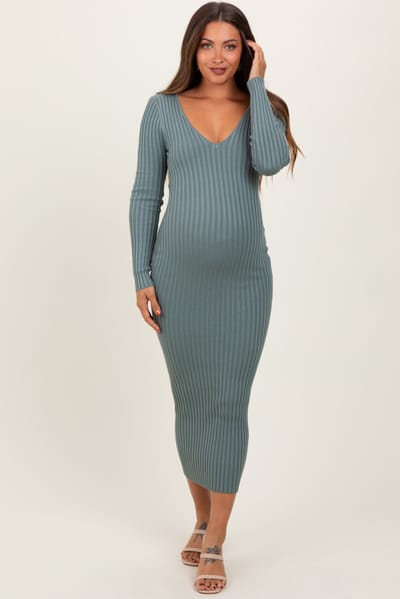 Hera Collection Jade V-Neck Long Sleeve Fitted Maternity Maxi Dress