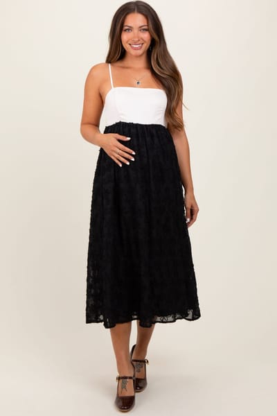 PinkBlush Black Colorblock Lace Maternity Maxi Dress