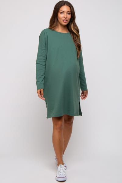 PinkBlush Green Long Sleeve Maternity Shirt Dress