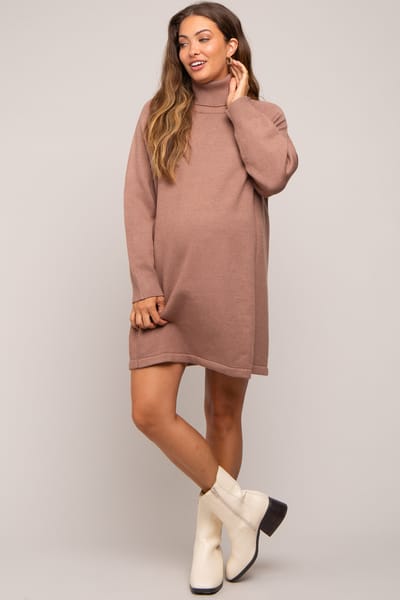 PinkBlush Mocha Knit Turtleneck Maternity Sweater Dress