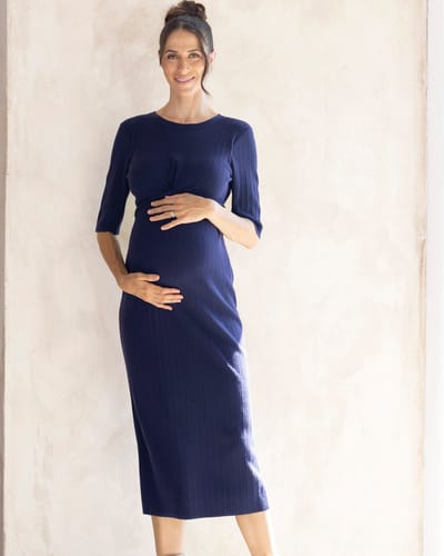 Angel Maternity Annabella Maternity Knit Midi Dress in Navy