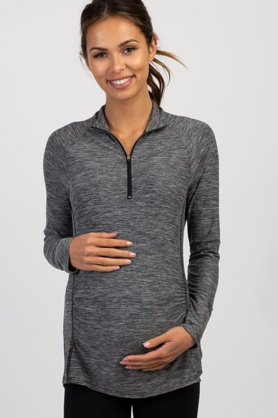 PinkBlush Charcoal Long Sleeve Ruched Maternity Active Top