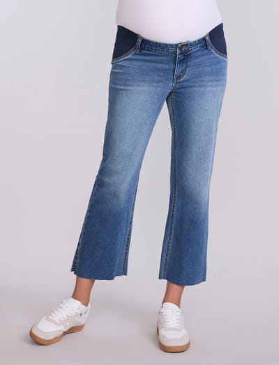 Motherhood Maternity Crop Wide Leg Jeans with Elastic Pocket Inserts