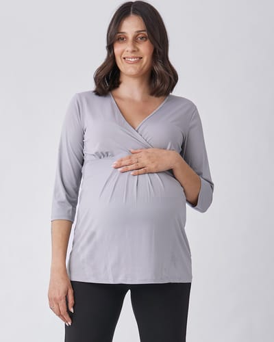 Angel Maternity Bree Maternity  Crossover Work Top - Silver