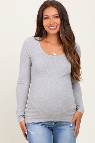 P.S. Kate Heather Grey Ribbed Ruched Maternity Long Sleeve Top