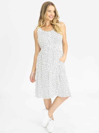 Angel Maternity White Maternity/Nursing Dress With Black Dots