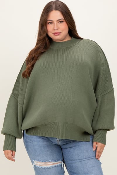 Zenana Outfitters Light Olive Mock Neck Exposed Seam Maternity Sweater