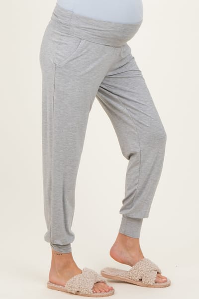 Hello Miz Heather Grey Maternity Band Jogger Pants