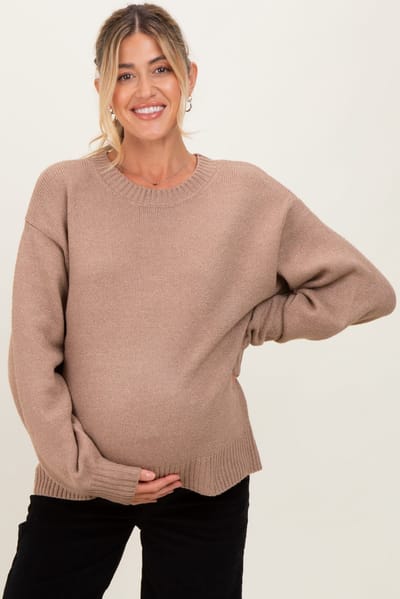 PinkBlush Mocha Chunky Knit Oversized Maternity Sweater