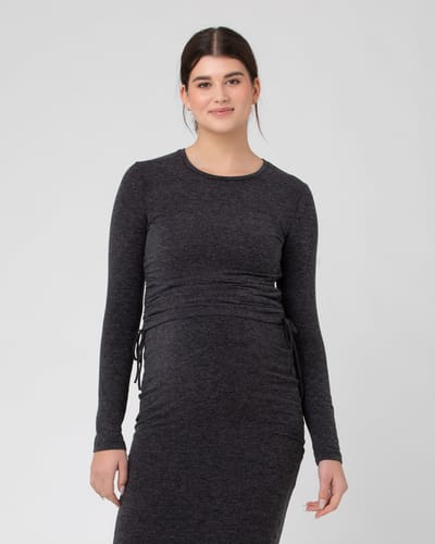 Ripe Maternity Amber Ruched Long Sleeve Top Dark Charcoal