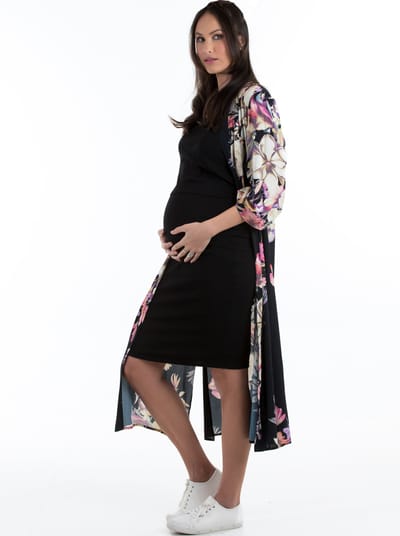 Angel Maternity Maternity Long Cardigan in Floral Print