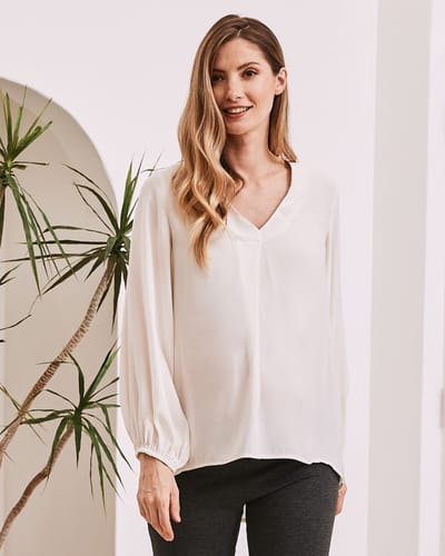 Angel Maternity Louise V Neck Maternity Work Blouse - Off White