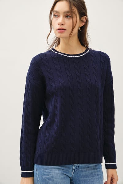 Be Cool Navy Chunky Cable Knit Sweater
