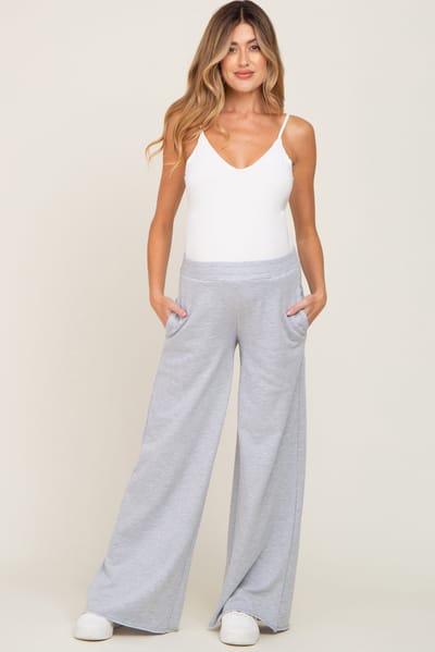 Mimosa Heather Grey Wide Leg Fray Hem Maternity Sweatpants