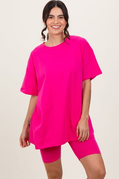 Rhea + Thea Fuchsia Biker Shorts Set