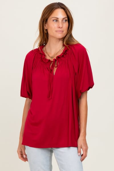 BiBi Burgundy  Half Balloon Sleeve Top