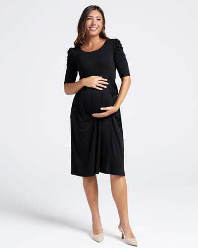 Angel Maternity Stephanie Maternity Belt Midi Dress in Black