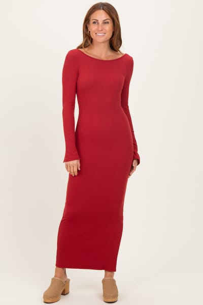 Popular 21 Red Scoop Back Long Sleeve Maxi Dress